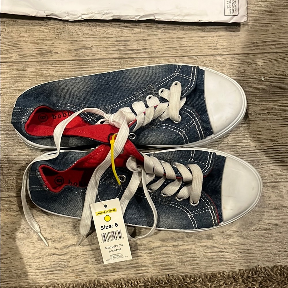 Women's Denim Sneakers - Red and White